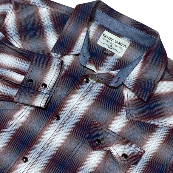 Cody James Western Rodeo Pearl Snap Plaid Sawtooth‎ Pocket Button Up Shirt L - Picture 1 of 8